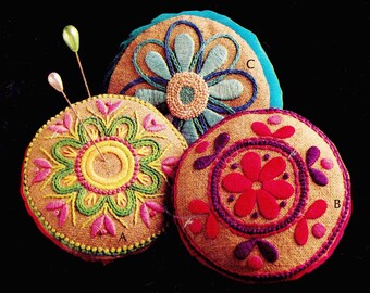 3 Pin Cushion Embroidery Patterns PinCushion Pattern Complete instructions and tracing patterns sewing pattern PDF PC101
