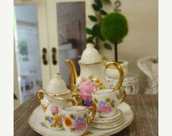 ONSALE Blythe Tea Set Beautiful Fancy Pink Roses Shabby Chic Dollhouse China Tea Set