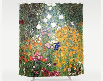 ON SALE Gustav Klimt Flower Garden Shower Curtain, Romantic Home Decor, Fantasy Bathroom Decor Floral