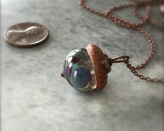 Glass Acorn Necklace in Autumn Tones by Bullseyebeads