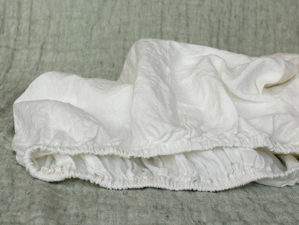 Linen Bed Sheets White Washed Flax Linen Flat Fitted Bedsheets