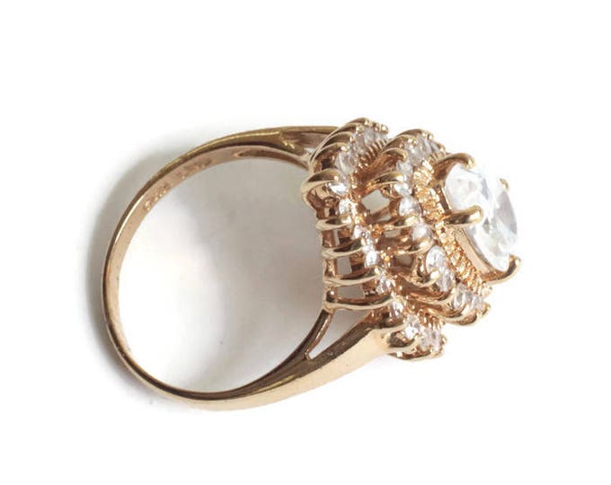 Gold Plated CZ Ring HGE Statement Cocktail Dinner Ring Signed LIND