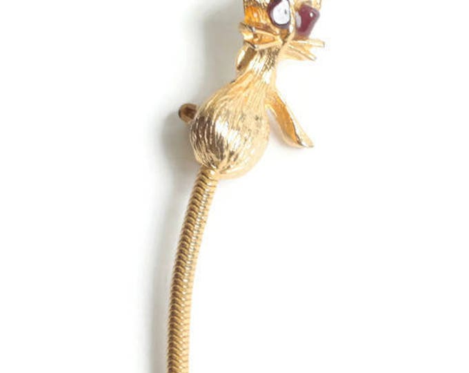 Kitty Cat Pin Long Movable Tail Gold Tone Vintage