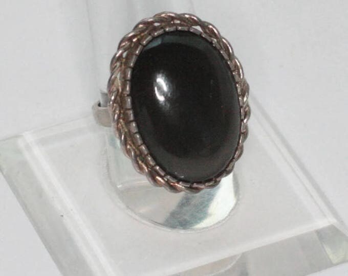 Dark Gray Moonstone Ring Sterling Silver Twisted Rope Edging Signed Size 9