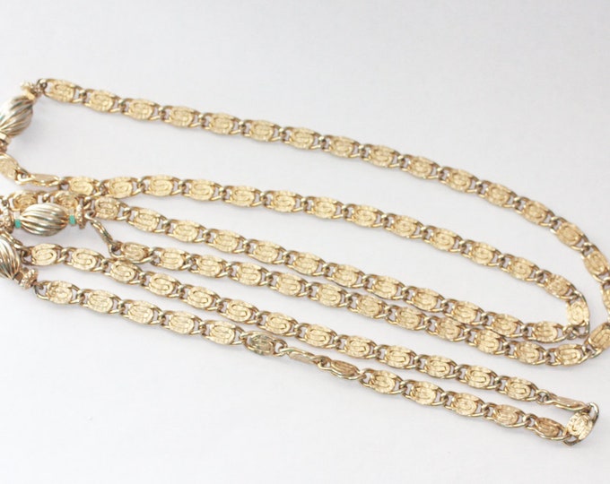 Longer Snail Chain Necklace Gold Tone Ribbed Accent Beads 44 Inch Necklace Retro Necklace