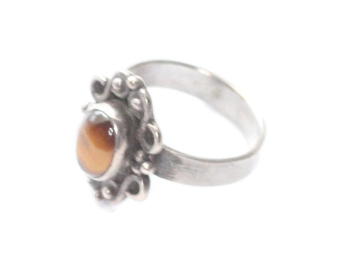 Tiger Eye and Sterling Silver Ring Boho Bohemian Approximately Size 6 1/4