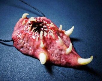 Cleavage defender polymer clay monster mouth pendant