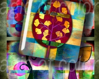 Fantasy Colourful Trees - 63 1x1 Inch Square JPG images - Digital Collage Sheet