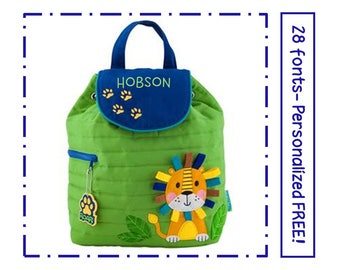 28 Fonts- Toddler LION Smaller Personalized Quilted Backpack- Boy's Lime Green and Blue Preschool/ Day Care/ Diaper Bag
