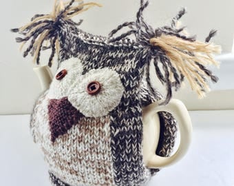 Owl Tea Cosy - Barnado - in organic pure wool and Alpaca mix - by Tafferty Designs - Size Medium fits 6-cup teapots