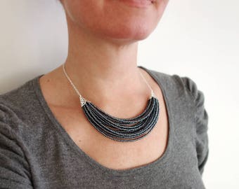Gray statement necklace metallic grey bib necklace stylish statement bib necklace for women