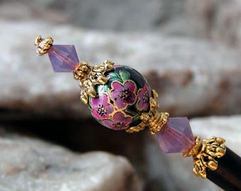 Hair Stick Japanese Tensha Purple Flower with Swarovski Geisha Hair Sticks Hairsticks Kanzashi Hair Pins Hair Chopsticks - Haley 3296