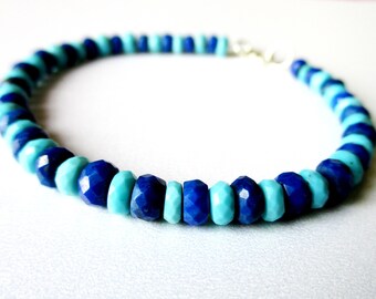 Arizona Sleeping Beauty Turquoise, Lapis Lazuli Bracelet, Beaded Jewelry, Gemstone Stacking Bracelet, Jewelry, Jewellery