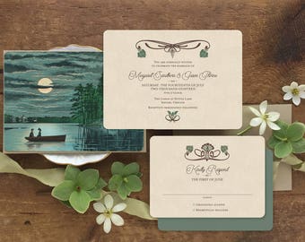 Destination Wedding, Rustic Wedding Invitation, Lake Wedding Invitation, Woodland Wedding, Lake Themed Wedding Invitation, Canoe Wedding