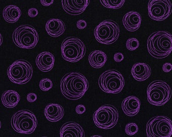 Happy Owl-o-Ween from RJR Fabrics - Halloween haze purple swirly rings on black background