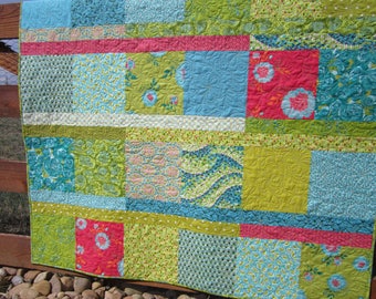 Quilts, Green Blue Quilt, Boho Quilt, Handmade Quilt, Homemade Quilt, Patchwork Quilt, Lap Quilt, Throw Quilt, Modern Quilt