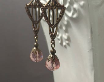 Peach Art Deco Earrings - Great Gatsby Jewelry - 1920s Earrings - Miss Fisher Jewelry - Wedding Jewelry - Bridal Gift - Womens Jewelry