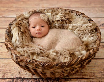 African Brown Beige Faux Flokati Fur Nest Photography Prop Rug Newborn Baby Toddler 27x20