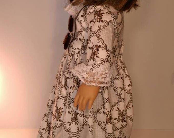 Elegant white and brown colonial dress for 18 inch dolls