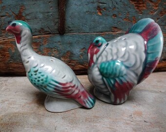 Antique Ceramic Turkey Thanksgiving Salt and Pepper Shakers