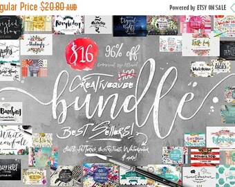 80% OFF Digital fonts Bundle and Graphics, 96 Percent Off SALE, modern Calligraphy font bundle, Brush, script, display, Watercolor Paper, We