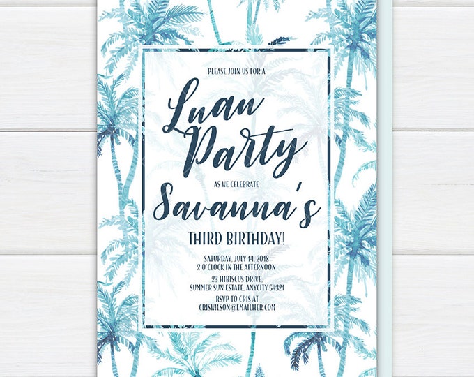 Tropical Birthday Party Invitation, Tropical Invitation, Luau Party, Palm Tree Birthday Invite, Summer Party, Printable Invitation