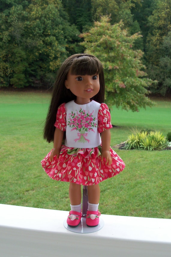14" Size/ Embroidered Dress and Shoes for American Girl Doll 14" Wellie Wishers®