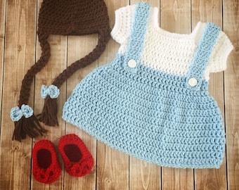 Dorothy Wizard of Oz Inspired Costume/Crochet Dorothy Dress/Wizard of Oz Costume/Wizard of Oz Photo Prop Newborn to 18 Months- MADE TO ORDER