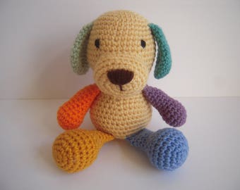 Crocheted Stuffed Animal Amigurumi Multi-Colored Puppy Dog
