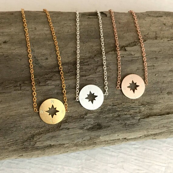 Tiny Compass Bracelet silver gold rose custom hand stamped