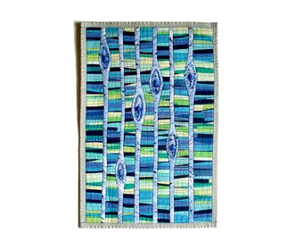 Fantasy in blue - contemporary abstract art quilt