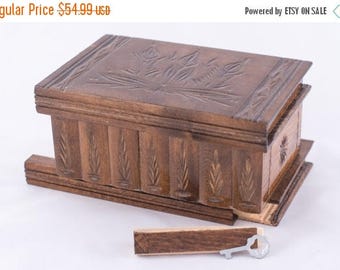 Magyar Folk Art Wooden Secret Puzzle Box w/ Hidden Compartments Dark Brown Jewelry Case