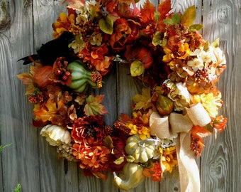 Fall Wreath , Rustic Wreath , Door Wreath , Wreath Fall , Autumn Wreath , Fall Hydrangea ,