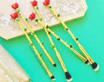FREE SHIPPING - Beauty and the Beast Inspired Enchanted Rose Crystal Makeup Brushes Rose brush set