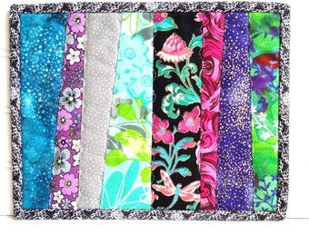 Colorful Quilted Mug Rug, Candle Mat, Mini Tabletopper or Snack Mat