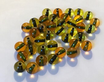 8 mm Cat Eye Beads | Tiger Eye Beads | Glass Tiger Eye Beads | Halloween Beads | Round Glass Beads | Yellow Orange Beads | 8 mm Glass Beads