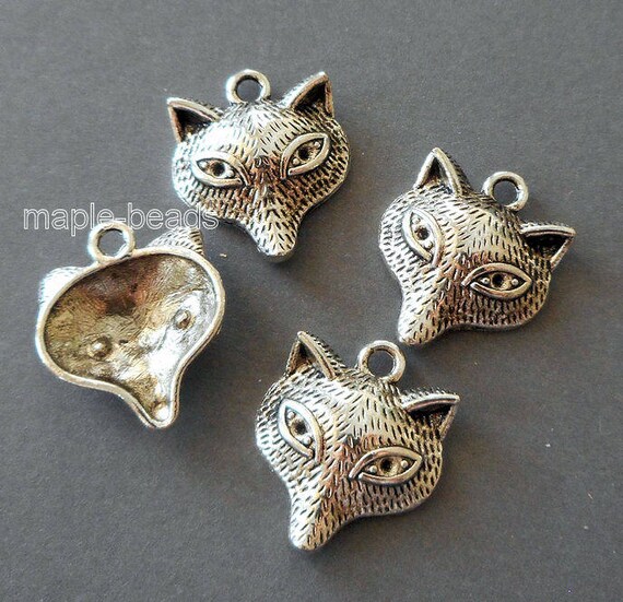 6pcs-silver Fox head charm-Antique silver tone fox face charm from ...