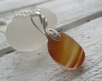 Caramel End Of Day Sea Glass Sterling Silver Necklace