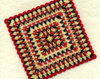 Miniature Flame Afghan Bedspread Throw Lap Blanket for your Miniature Witch - Treble Granny in Red, Black and Yellow - Flames Afghan