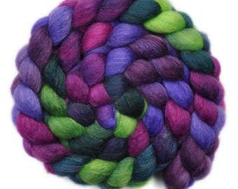 Hand painted roving - Silk / BFL wool 25/75% spinning fiber - 4.0 ounces - Trembling Tears 2