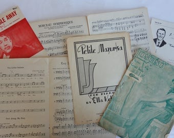Antique and vintage sheet music lot of 7 Kum By Ya Just a Cottage Small Dance My Trouble Away Longing Petite Mazurka Morceau Sumphonique etc