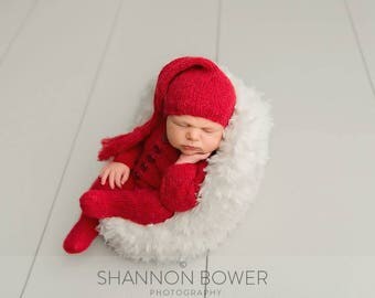 Newborn Footed Sleeper Outfit, Newborn Cap, Photo Prop, Christmas Prop