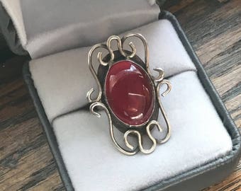 Artist Made Sterling Silver ring with large red stone