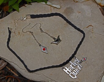 Harley Quinn inspired choker and earring set, DC inspired necklace,