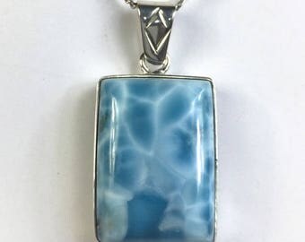 1.7" in Beautiful Dominican Nice Blue Larimar Pendant Handcrafted