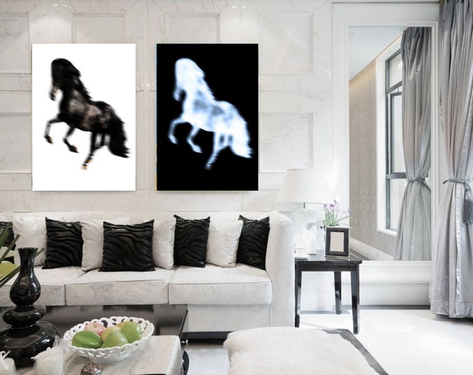 Black Running Horse 2. Extra Large Horse Wall Decor, Black Contemporary Horse, Large Contemporary Canvas Art Print up to 72" by Irena Orlov