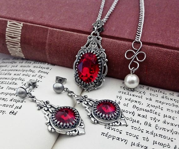 Gothic Necklace Red Swarovski Necklace Red Crystal Necklace