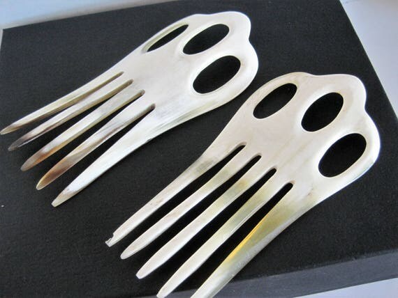 White Pair Hair Combs - Signed Paris Diffusion - Tortoiseshell Lucite - Elegant - Wedding Combs