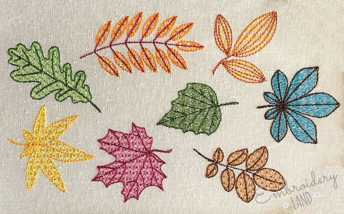 Fall Leaves Motif Filled Embroidery Designs Set DE056