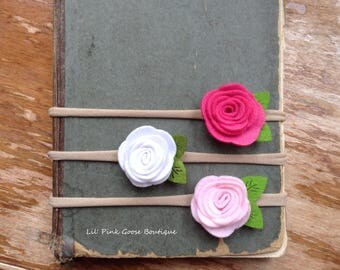FELT FLOWER Headband Set, Nylon Headbands, Nylon Baby Headband, Newborn Headbands, Baby Headbands, Nylon Headband Set, Baby Headband Set